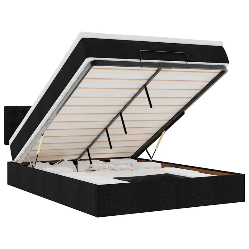 vidaXL Ottoman Bed with Mattress Black Queen Fabric