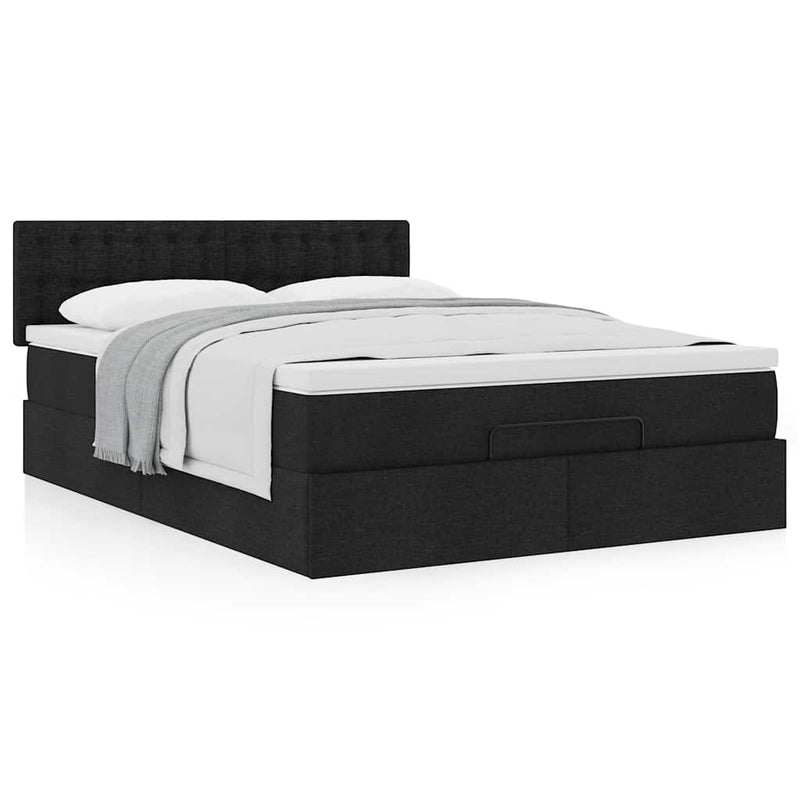 vidaXL Ottoman Bed with Mattress Black Queen Fabric