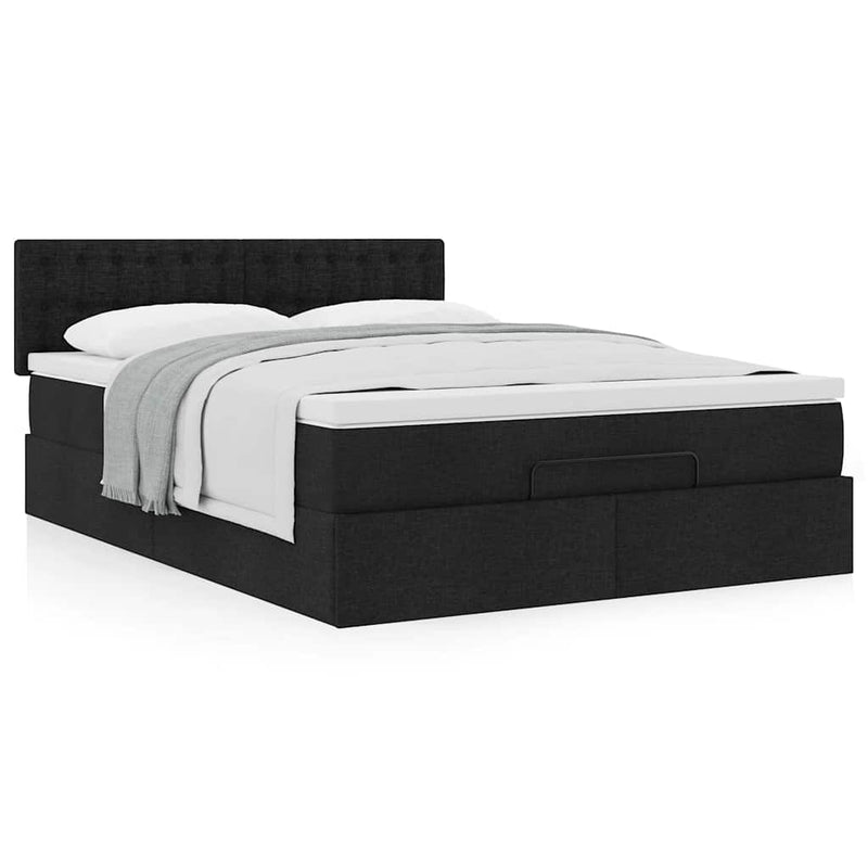 vidaXL Ottoman Bed with Mattress Black Queen Fabric