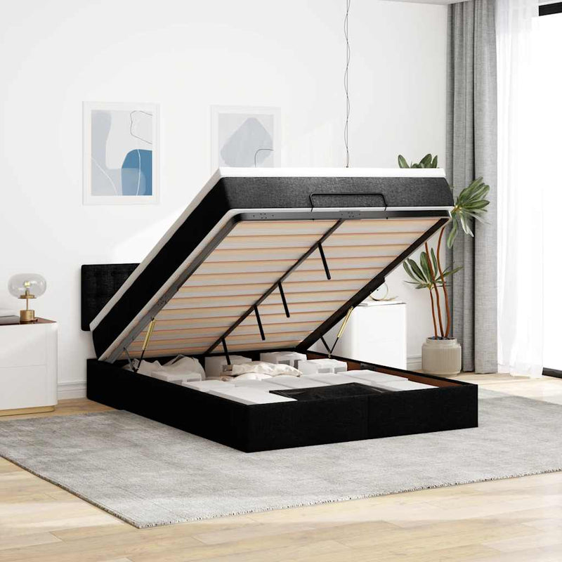 vidaXL Ottoman Bed with Mattress Black Queen Fabric