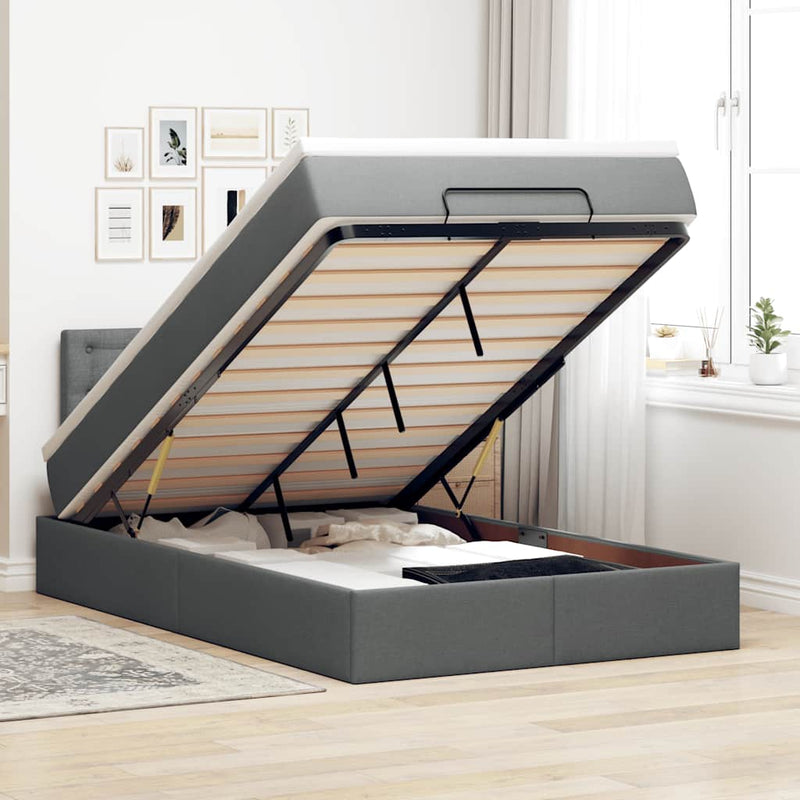 vidaXL Ottoman Bed with Mattress Dark Grey King Single Fabric