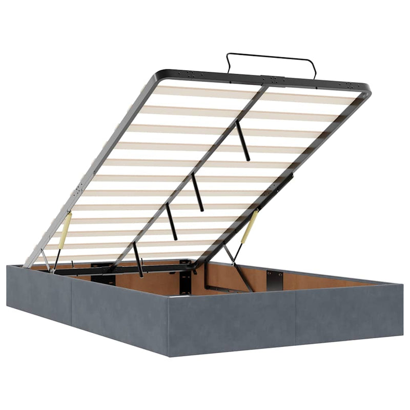 Ottoman Bed with Mattress Dark Grey King Single Velvet