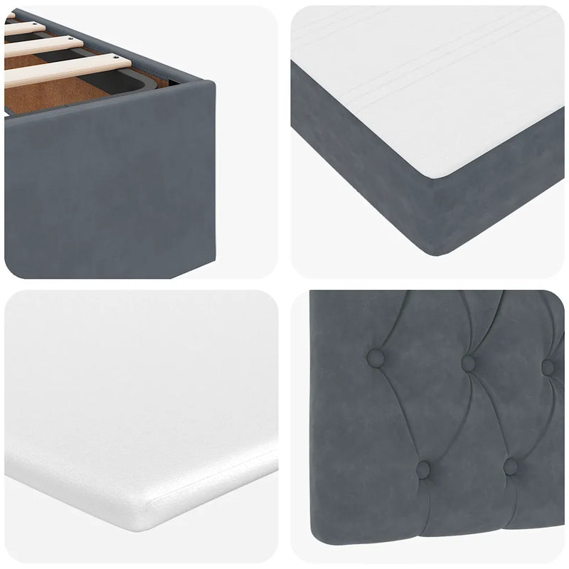 Ottoman Bed with Mattress Dark Grey King Single Velvet