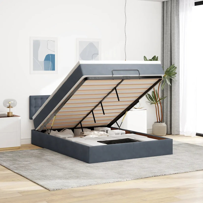 Ottoman Bed with Mattress Dark Grey Double Velvet