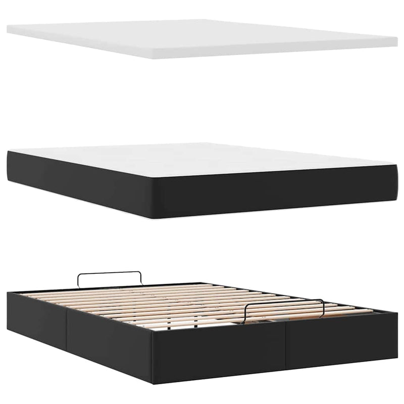 vidaXL Ottoman Bed with Mattresses & LEDs Black Queen Faux Leather