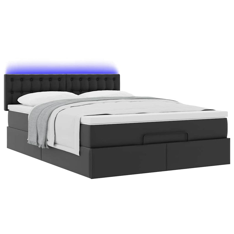 vidaXL Ottoman Bed with Mattresses & LEDs Black Queen Faux Leather