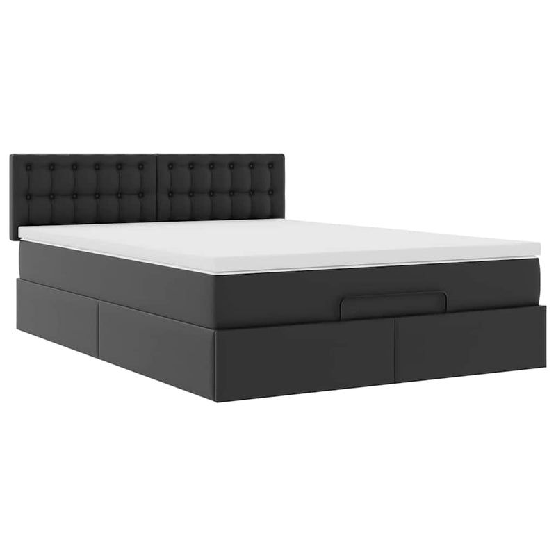 vidaXL Ottoman Bed with Mattresses & LEDs Black Queen Faux Leather