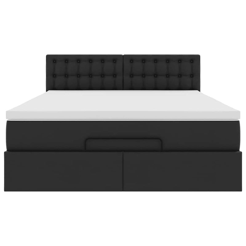 vidaXL Ottoman Bed with Mattresses & LEDs Black Queen Faux Leather