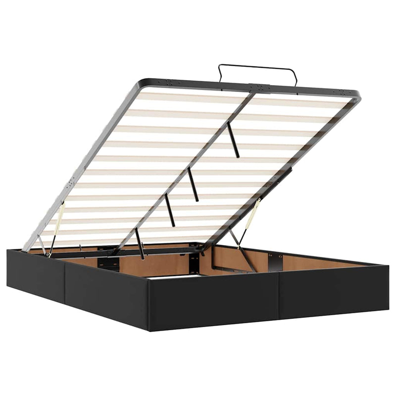 vidaXL Ottoman Bed with Mattresses & LEDs Black Queen Faux Leather
