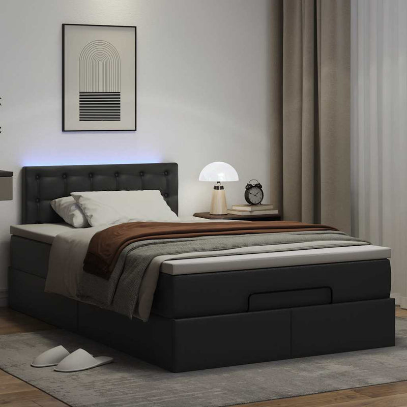 vidaXL Ottoman Bed with Mattresses & LEDs Black King Single Faux Leather