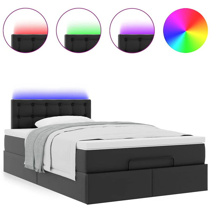 vidaXL Ottoman Bed with Mattresses & LEDs Black King Single Faux Leather