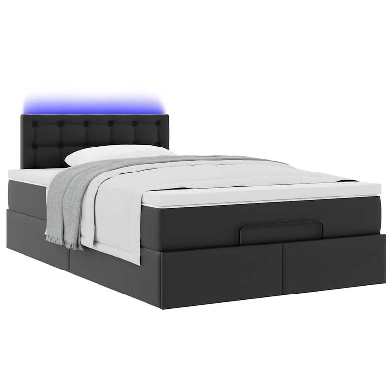 vidaXL Ottoman Bed with Mattresses & LEDs Black King Single Faux Leather