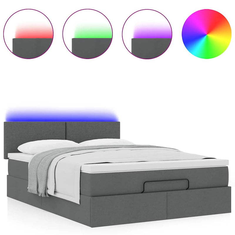vidaXL Ottoman Bed with Mattress & LEDs Dark Grey Queen Fabric