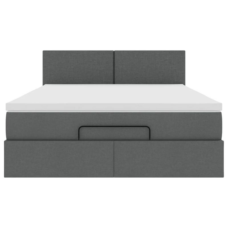 Ottoman Bed with Mattress & LEDs Dark Grey Queen Fabric