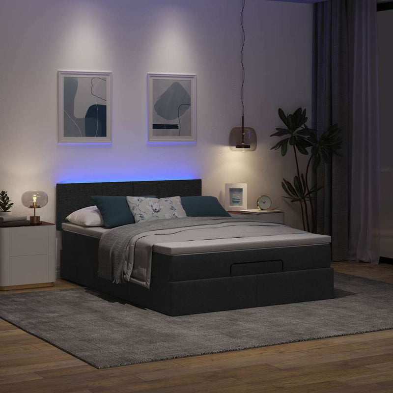 vidaXL Ottoman Bed with Mattress & LEDs Black Queen Fabric