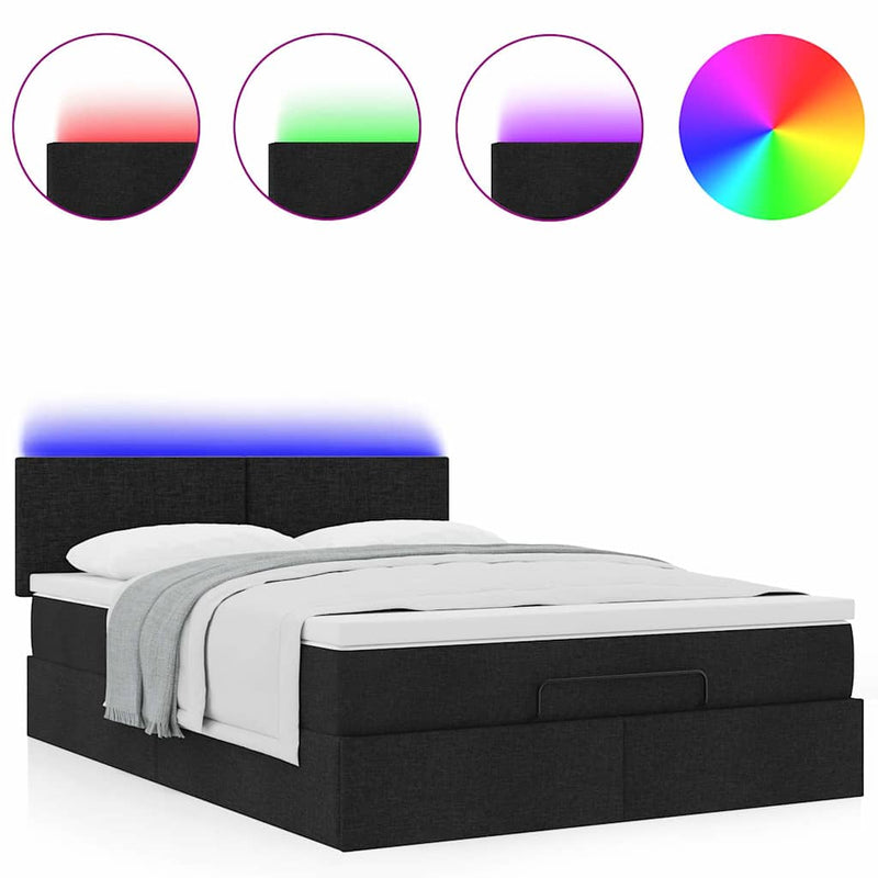 vidaXL Ottoman Bed with Mattress & LEDs Black Queen Fabric
