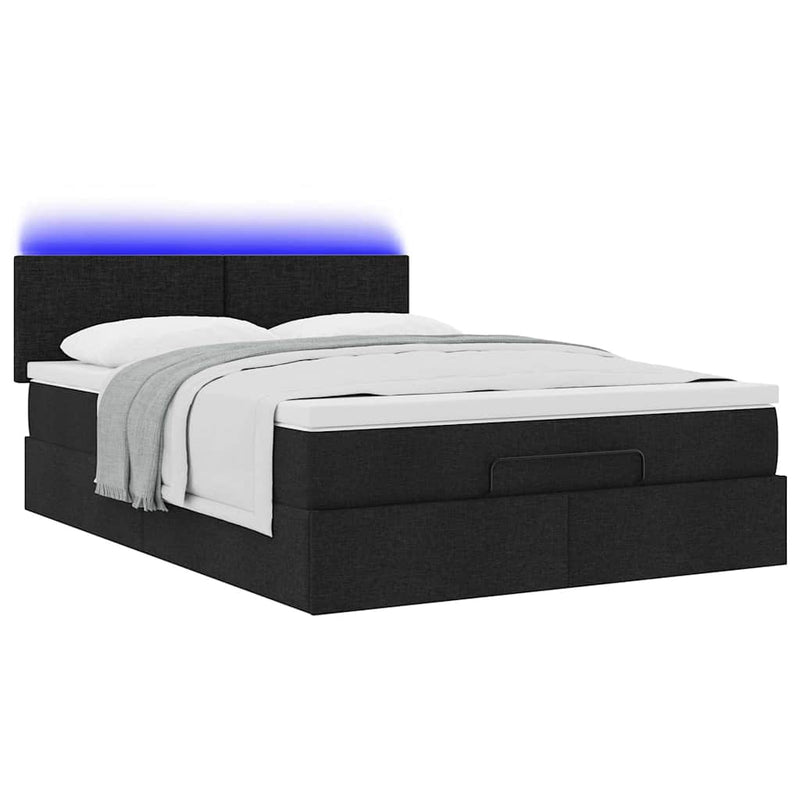 vidaXL Ottoman Bed with Mattress & LEDs Black Queen Fabric
