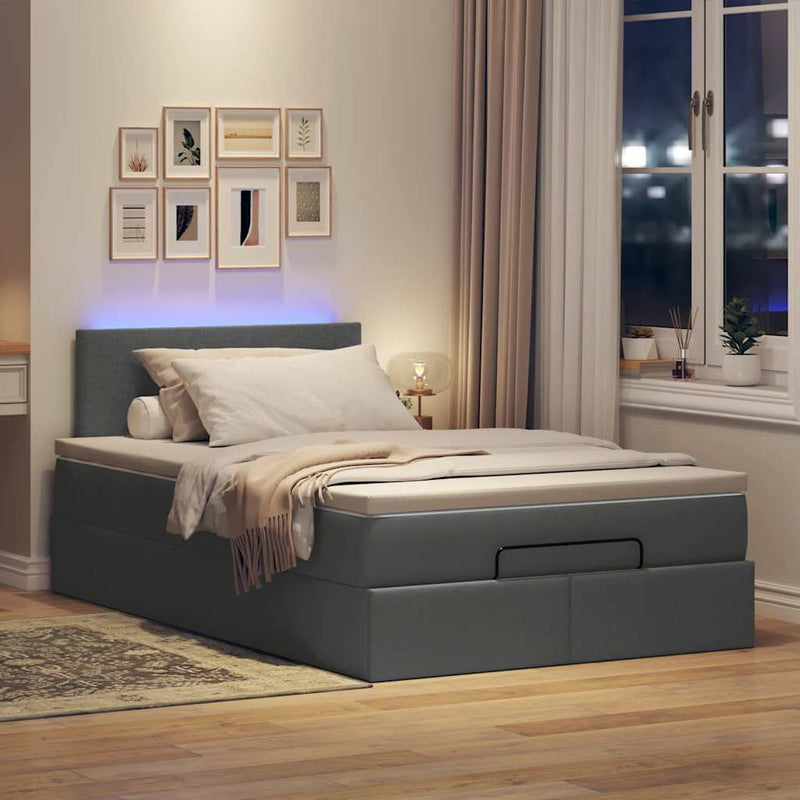 vidaXL Ottoman Bed with Mattress & LEDs Dark Grey King Single Fabric