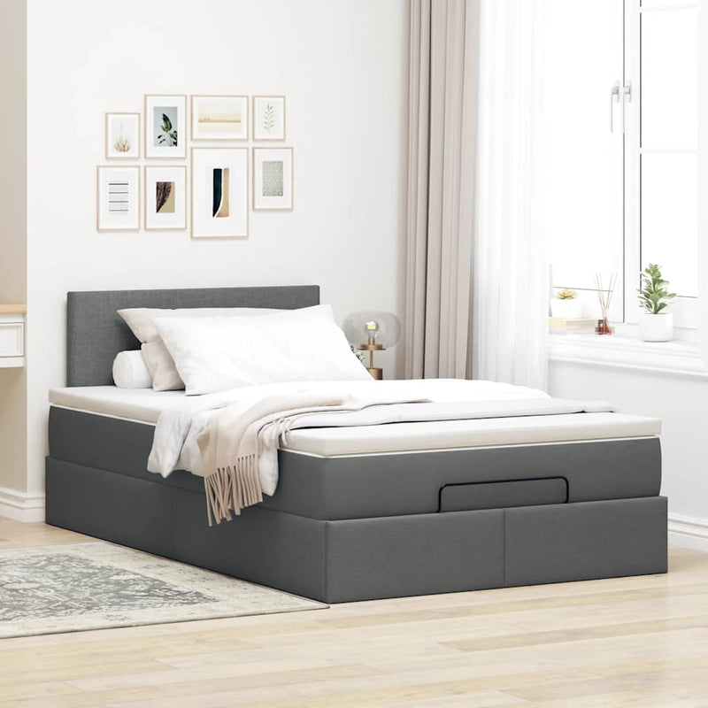 vidaXL Ottoman Bed with Mattress & LEDs Dark Grey King Single Fabric