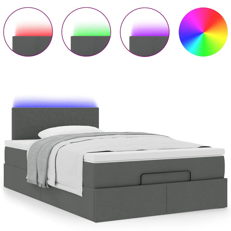 vidaXL Ottoman Bed with Mattress & LEDs Dark Grey King Single Fabric