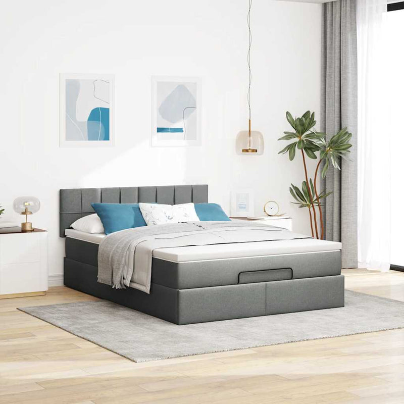 vidaXL Ottoman Bed with Mattress & LEDs Dark Grey Queen Fabric