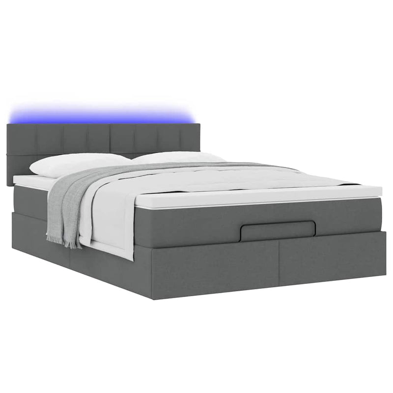 vidaXL Ottoman Bed with Mattress & LEDs Dark Grey Queen Fabric