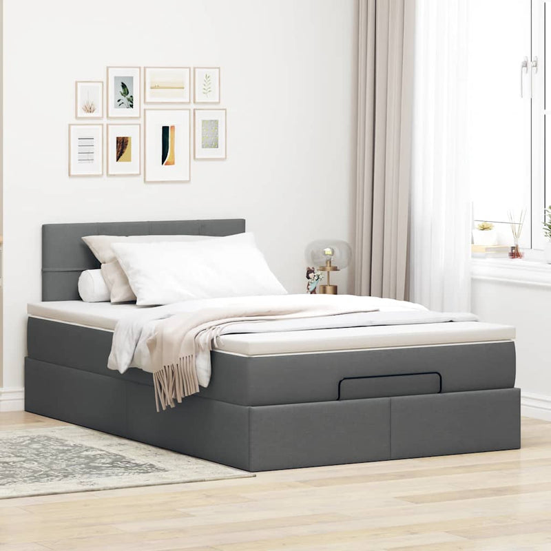vidaXL Ottoman Bed with Mattress & LEDs Dark Grey King Single Fabric