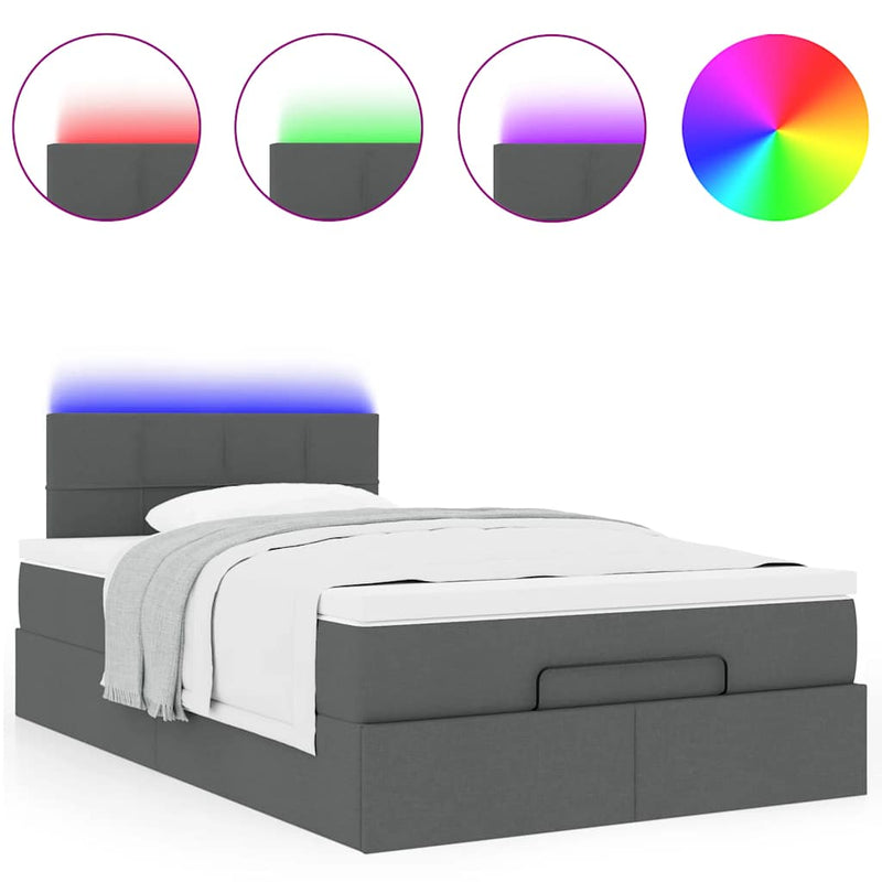 vidaXL Ottoman Bed with Mattress & LEDs Dark Grey King Single Fabric