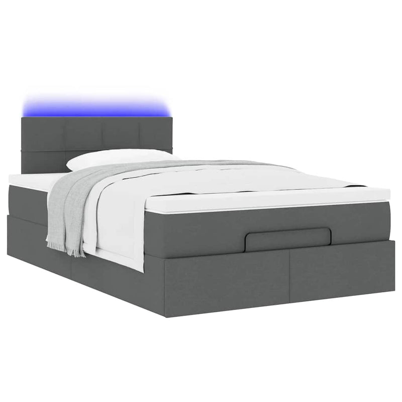 vidaXL Ottoman Bed with Mattress & LEDs Dark Grey King Single Fabric
