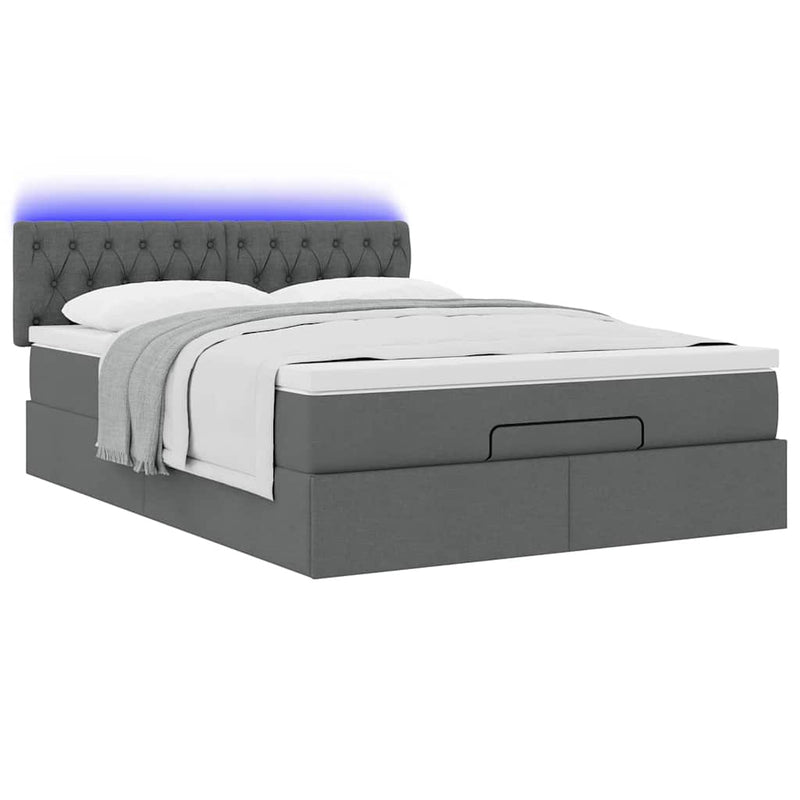 vidaXL Ottoman Bed with Mattress & LEDs Dark Grey Queen Fabric