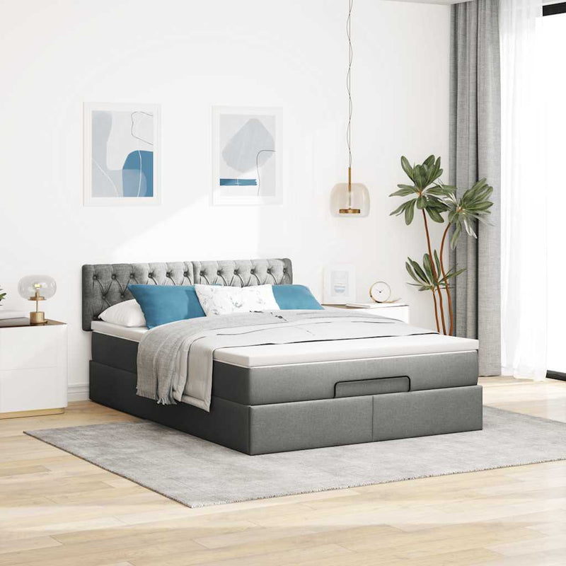 vidaXL Ottoman Bed with Mattress & LEDs Dark Grey Queen Fabric