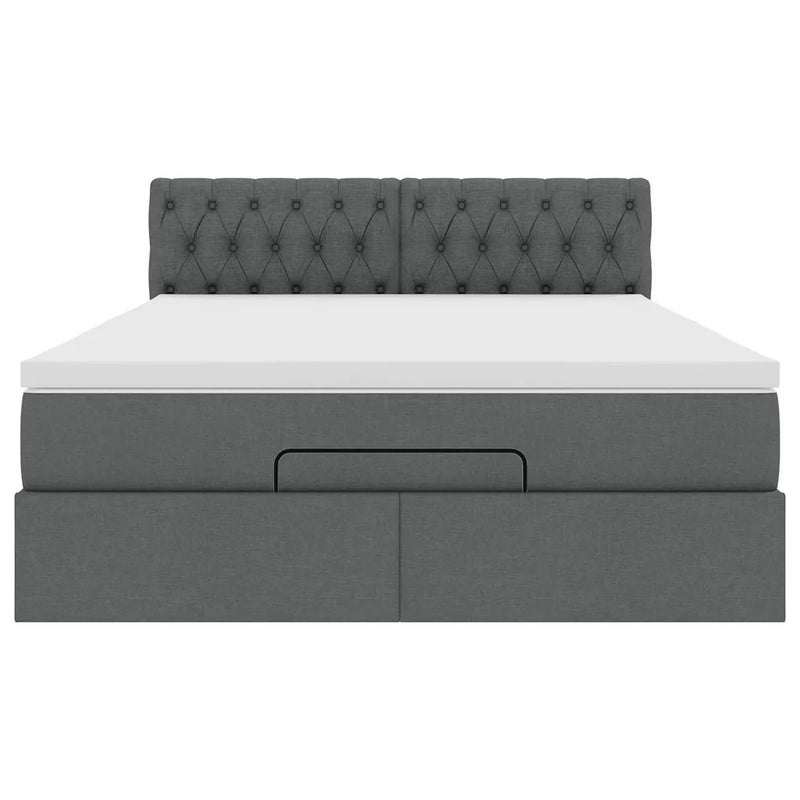 Ottoman Bed with Mattress & LEDs Dark Grey Queen Fabric