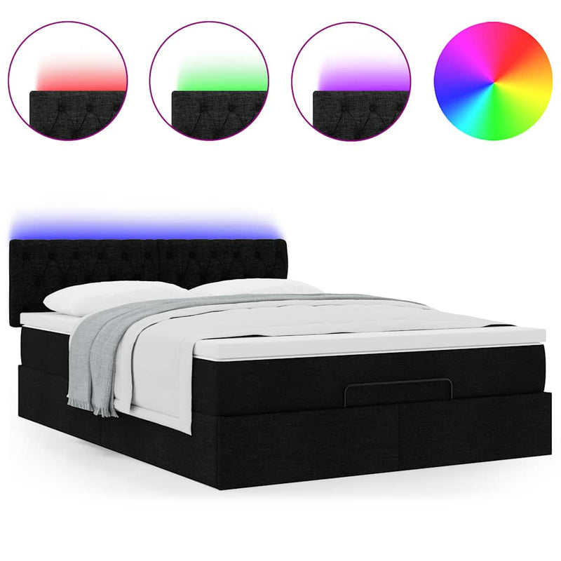 vidaXL Ottoman Bed with Mattress & LEDs Black Queen Fabric