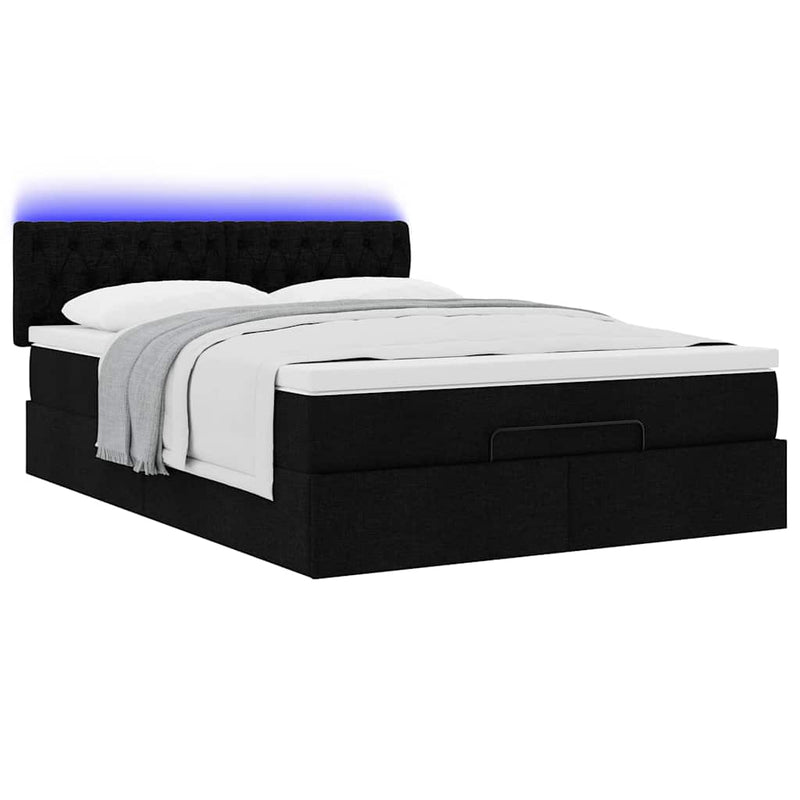 vidaXL Ottoman Bed with Mattress & LEDs Black Queen Fabric