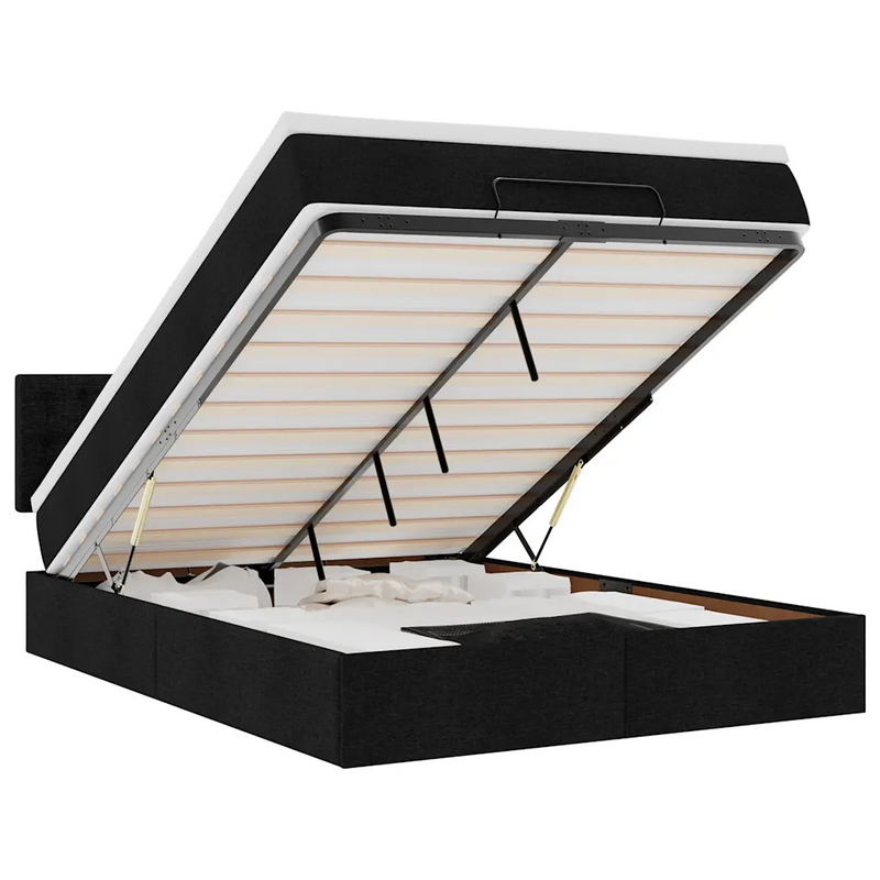 Ottoman Bed with Mattress & LEDs Black Double Fabric