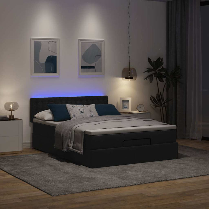 vidaXL Ottoman Bed with Mattress & LEDs Black Queen Fabric