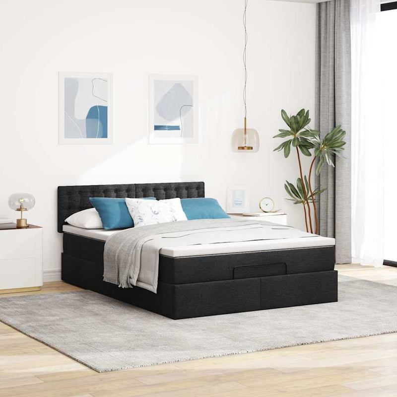 vidaXL Ottoman Bed with Mattress & LEDs Black Queen Fabric