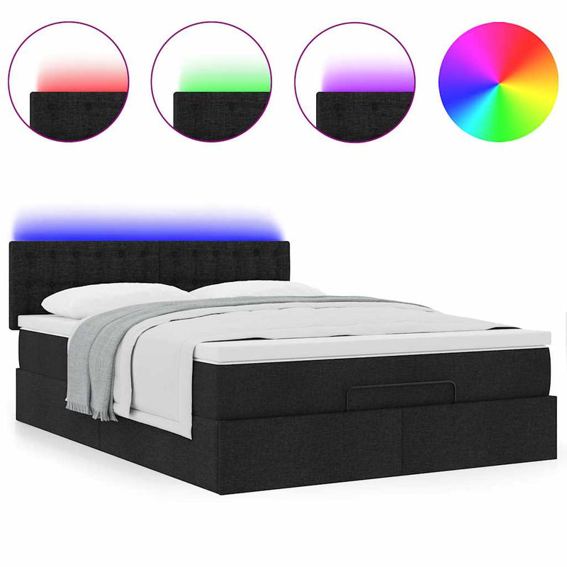 vidaXL Ottoman Bed with Mattress & LEDs Black Queen Fabric