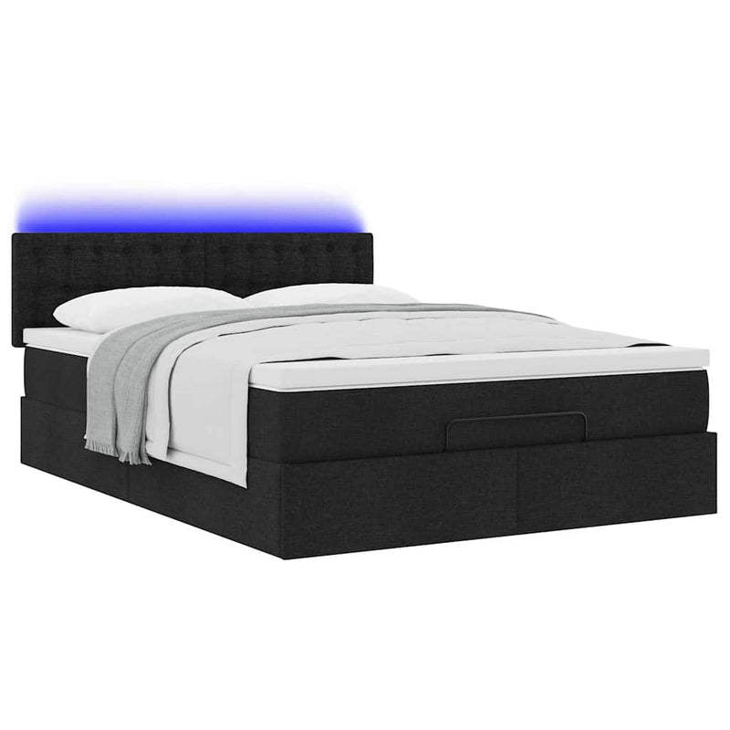vidaXL Ottoman Bed with Mattress & LEDs Black Queen Fabric