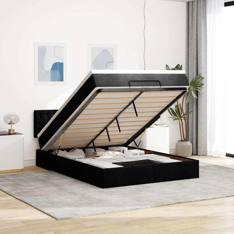vidaXL Ottoman Bed with Mattress & LEDs Black Queen Fabric