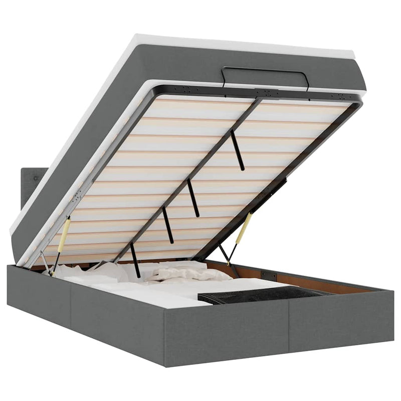 vidaXL Ottoman Bed with Mattress & LEDs Dark Grey King Single Fabric