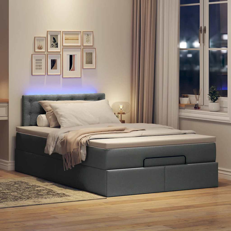 vidaXL Ottoman Bed with Mattress & LEDs Dark Grey King Single Fabric