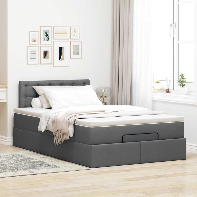 vidaXL Ottoman Bed with Mattress & LEDs Dark Grey King Single Fabric