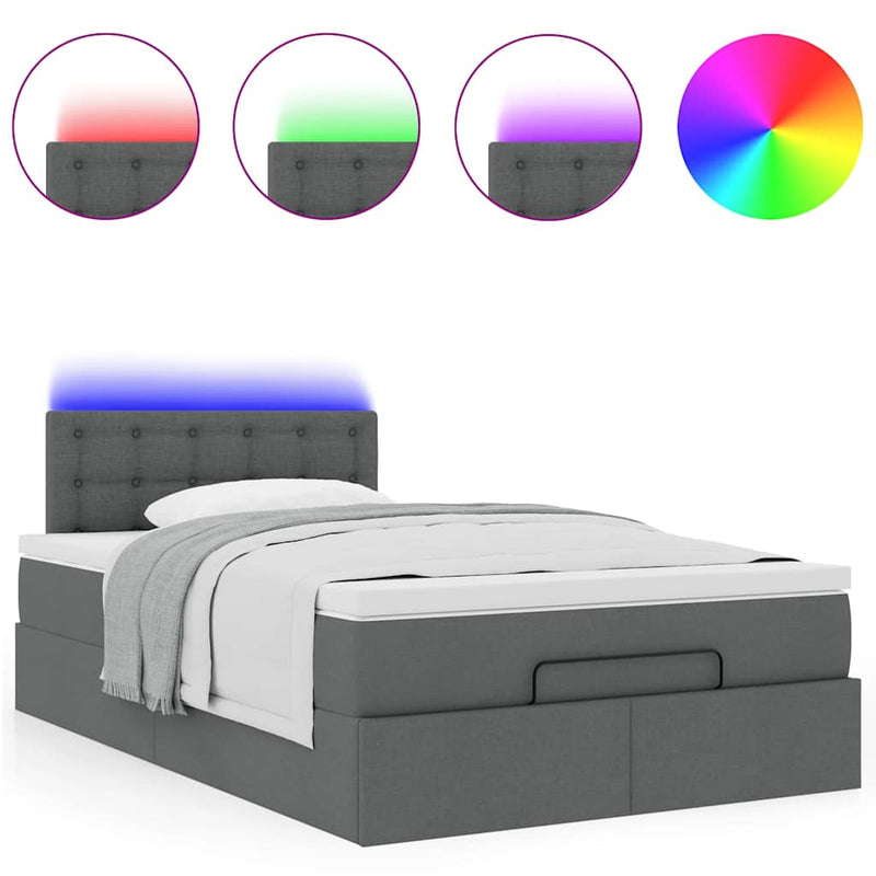 vidaXL Ottoman Bed with Mattress & LEDs Dark Grey King Single Fabric