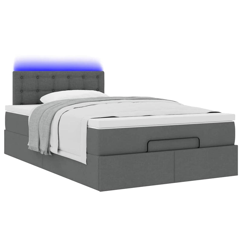 vidaXL Ottoman Bed with Mattress & LEDs Dark Grey King Single Fabric