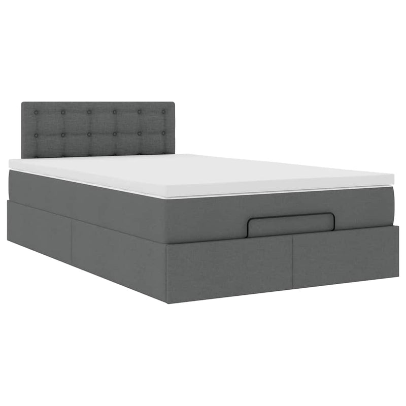 vidaXL Ottoman Bed with Mattress & LEDs Dark Grey King Single Fabric