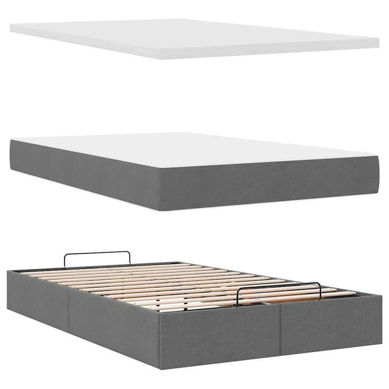 vidaXL Ottoman Bed with Mattress & LEDs Dark Grey King Single Fabric