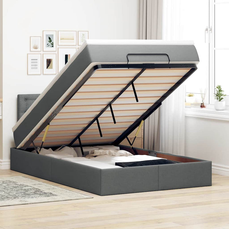 vidaXL Ottoman Bed with Mattress & LEDs Dark Grey King Single Fabric