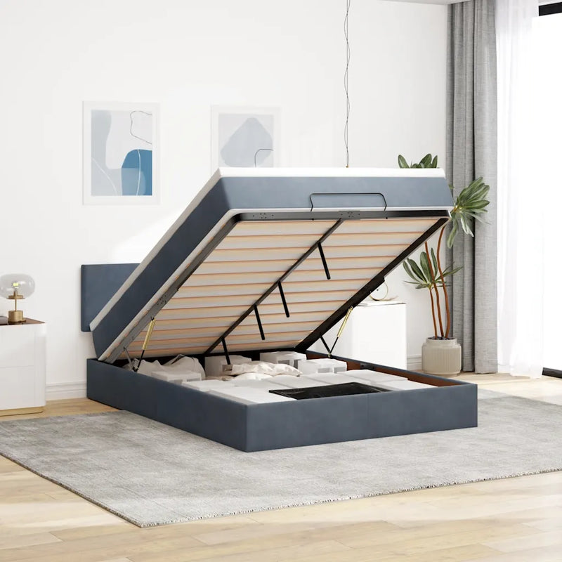 Ottoman Bed with Mattress & LEDs Dark Grey Double Velvet