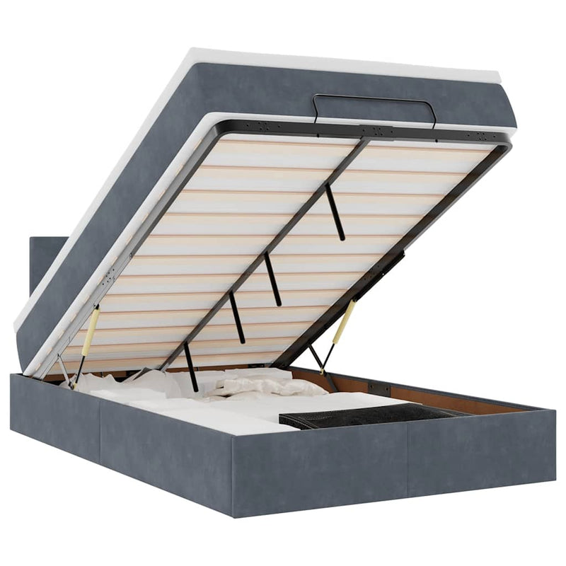 vidaXL Ottoman Bed with Mattress & LEDs Dark Grey King Single Velvet